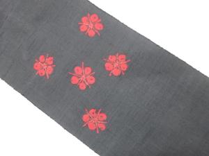 手織り節紬　梅鉢模様織り出し　名古屋帯